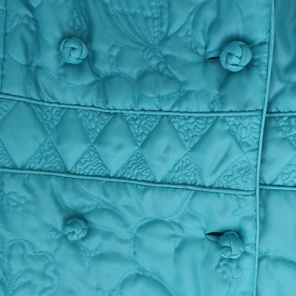 NOS, VTG 1950S CHARLES & CO." MADE IN HONG KONG TURQUOISE TRAPUNTO QUITED ROBE ! - Picture 11 of 16